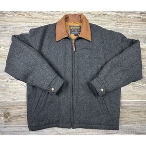 Vtg John Rich Woolrich Full Zip Wool Jacket M Heather Gray Bomber Rustic Ranch